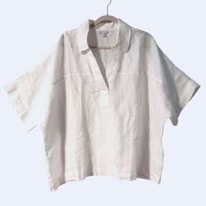 J. Jill Pure Jill 2X white linen collared split neck popover lightweight EUC